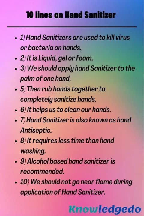 10 lines on Hand Sanitizer