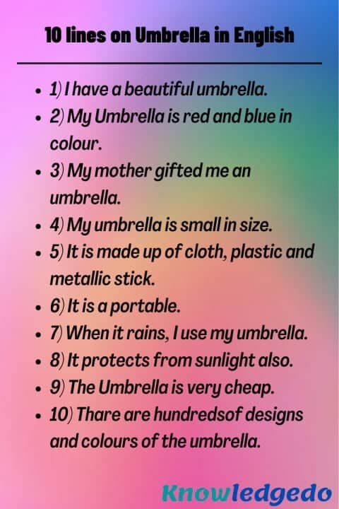 10 Lines in Umbrella in English
