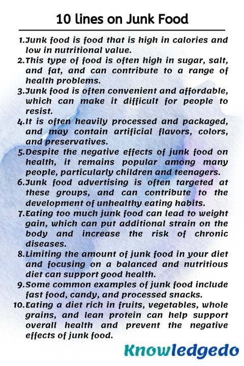 speech 10 lines on junk food in english