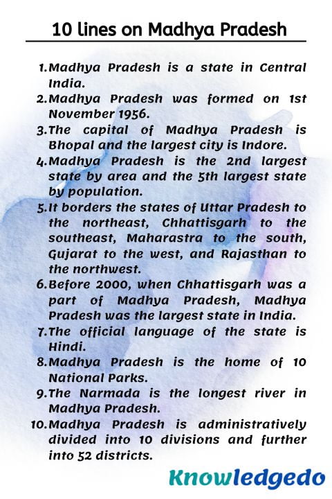 10 lines on Madhya Pradesh