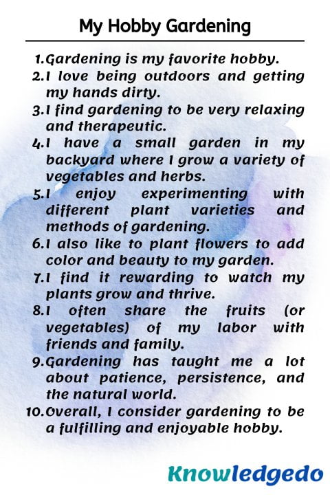 my hobby essay 10 lines gardening
