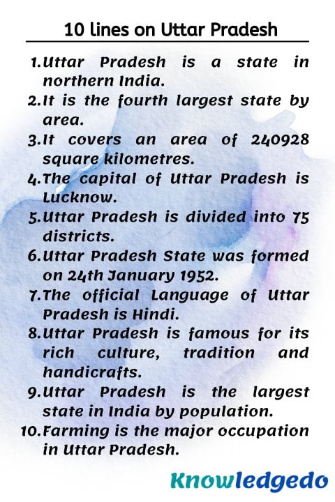 10 lines on Uttar Pradesh