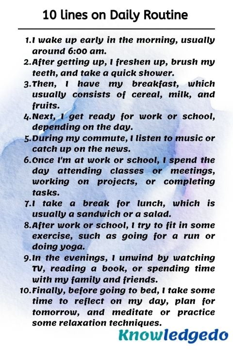 10 Lines On Daily Routine In English Knowledgedo