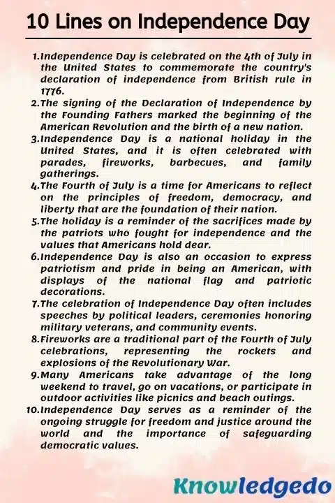 independence day essay 10 lines for class 5