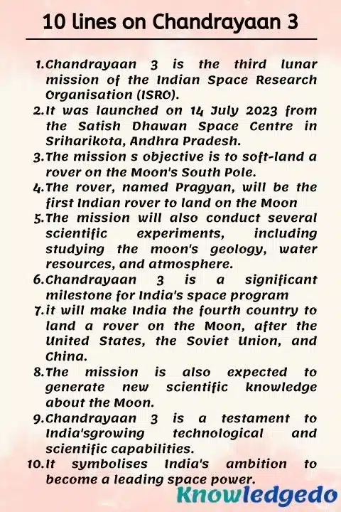 essay on chandrayaan 3 in english for class 5